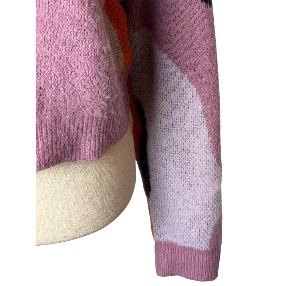 Ciebon Abstract Intarsia Knit Sweater Women Medium Purple Orange Artsy Y2K Bold - Picture 6 of 10